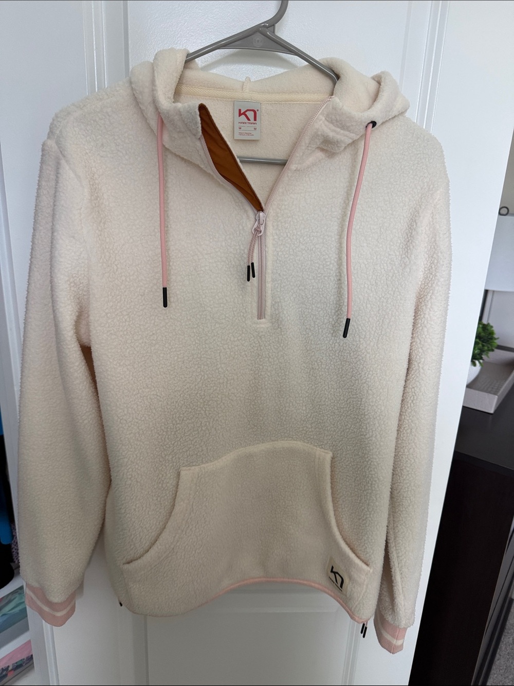 Kari Traa Cream Sherpa Half-Zip Hoodie with Pink Drawcords